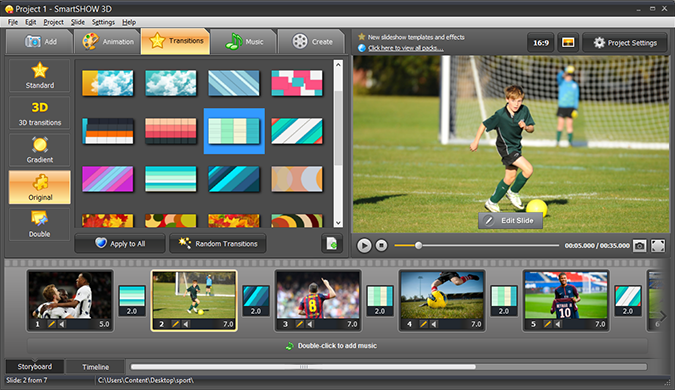 Choose dynamic transitions for a sports slideshow
